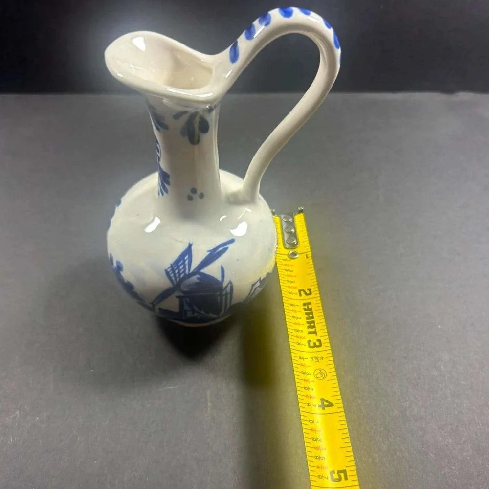 Delfts Blue‎ Miniature Pitcher White Blue Hand Painted Windmill Decor
